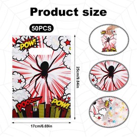 50pcs Spider Goodie Bags, 9.84x6.69in Double-Sided Action Sign Gift Candy Sweet Snack Treat Present Party Favor Bags with Handles Birthday Spider Party Decorations for Boys Girls Movie Fans