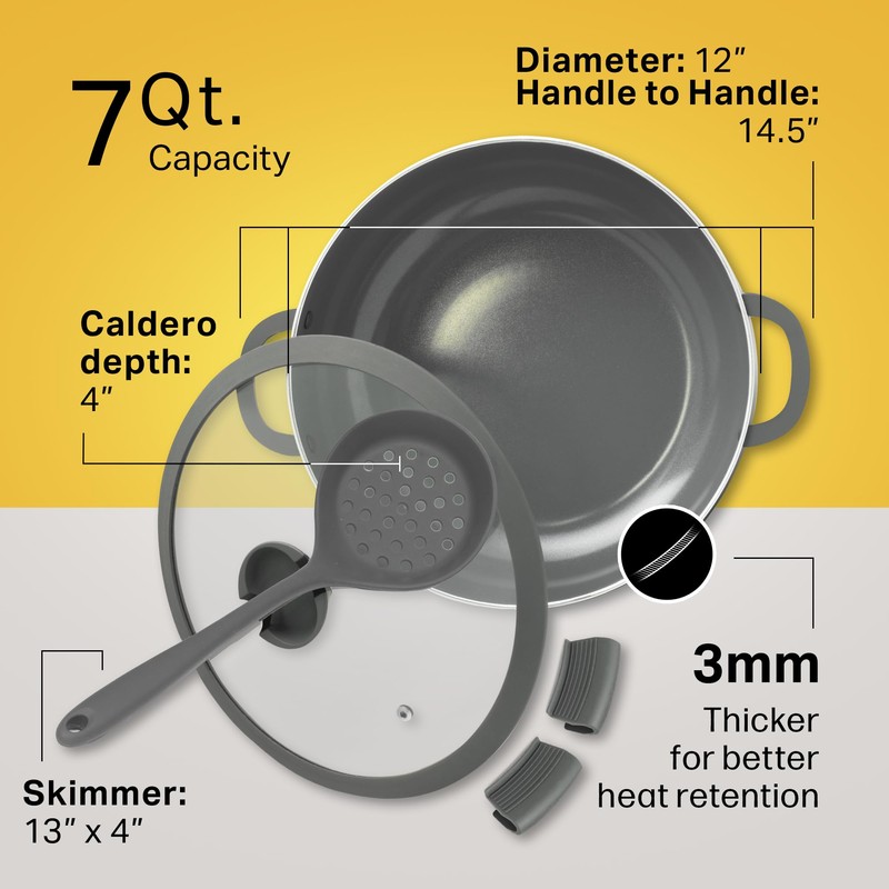 Nativo Nonstick Nontoxic Ceramic Caldero (Dutch Oven) with Glass Lid,