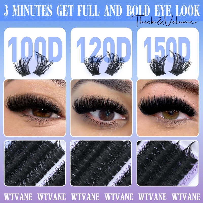 Thick Cluster Lashes 100D+120D+150D Volume Individual Eyelash Clusters 240Pcs 12-18mm