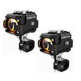 XHYE Motorcycle Led Spotlight Fog Bulb 6500 LM Electric Vehicle Auxiliary Driving High White And Low Yellow Light with Wired controller switch Flashing Lens 2 Pack