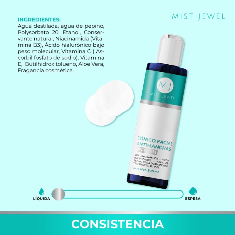 Tonico Facial Antimanchas Refresh Hidratación Skincare 500ml