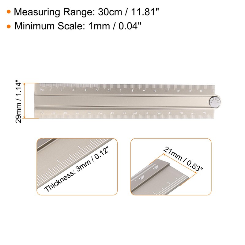 sourcing map Folding Straight Ruler 30cm Metric Aluminum Alloy Protractor