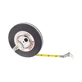 Starrett Closed Reel Long Line Tape with Nylon Rollers, Rewind Mechanism, and Folding Hook Ring - 50' Length, 3/8" Width, 1/16" Graduations, L3 Graduation Style Number - 530CI-600