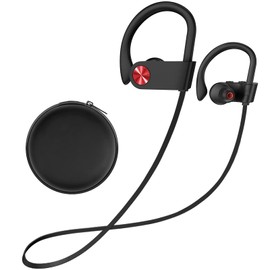 Stiive Bluetooth Headphones, 5.3 Wireless Sports Earbuds IPX7 Waterproof with Mic, Stereo Sweatproof in-Ear Earphones, Noise Cancelling Headsets for Gym Running Workout, 16 Hours Playtime - BlackRed