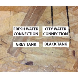 Six9 RV Camper Motorhome Water Black Grey Tank Replacement Label Decals Stickers Set - White Letters, Black Background