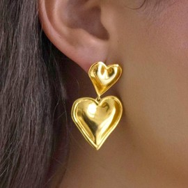 Double Heart Earrings for Women Heart Drop Earrings Heart Dangle Earrings Gold Silver Heart Statement Earrings for Party Prom Gift's for Girlfriend