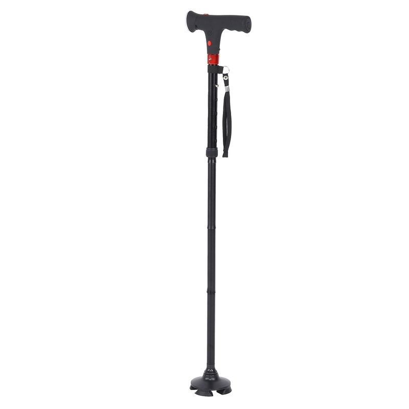 Aluminum Alloy Folding Light Cane Elderly Four‑legged with Lamp Non‑slip
