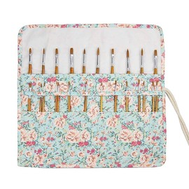Artist Brush Bag, 20 Compartments, Roll Up Canvas Brush Bag, Pencil Case, Storage Bag, Pen Roll for Drawing Pen, Watercolour Oil Brush Bag, 15 Inches, Without Brush (Flower)