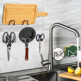 CLARITYKG Ganchos para Pared 3 Piezas, Ganchos Adhesivos para Pared Acero Inoxidable, Porta Esponja Fregadero,Soporte para Esponja de Fregadero Metal,Ganchos de Pared para Cocina, Baño, Hogar (Plata)