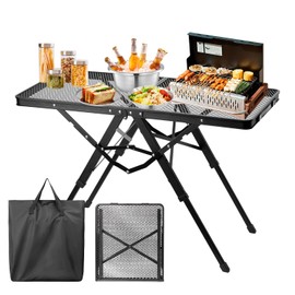 NexTerk Camping Grill Table, Aluminum Folding Picnic Table with 3 Level Height and Mesh Desktop, 3x2FT Portable Outdoor Table for Camping, Picnic, Beach and BBQ (Black)