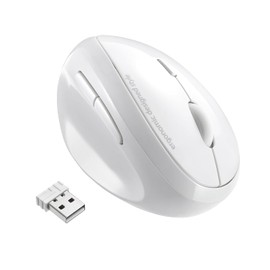Sanwa 2.4G Wireless Left Handed Mouse, Ergonomic Left Hand Vertical Mouse for Small Medium Hands, 5 Buttons, 800/1200/1600 dpi, Blue LED Sensor, Compatible with Laptop, PC, Mac, Windows, White
