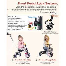 RIDYEE Tricycle for Toddlers 18 Months to 5 Years with Removable Push Handle, Tricycles for 3-5 Year Olds Ideal for On-The-Go Families, Adjustable Carry-Friendly Seat, White
