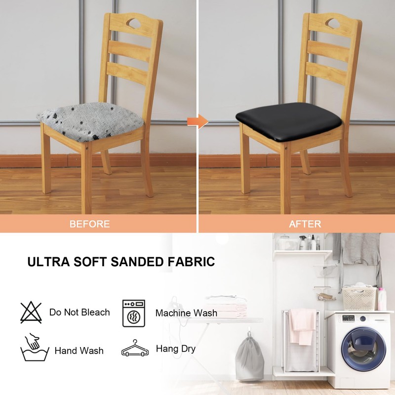 Leather Stretch Chair Seat Covers with Elastic Ties,Waterproof Dining Room