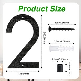 Floating House Numbers, 8 Inch Large Black Door Numbers Easy Mount Address Numbers Modern House Numbers for Address Mailbox House Outside (Number 2)