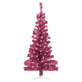 Sunnyglade 4FT Lighted Artificial Christmas Tree, Small Tinsel Pine Tree with 100 LED Light, Pen-Shape Xmas Tree with PET Full Branch Tips & Stand for Indoor Christmas Home Party Decor (Pink)
