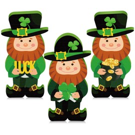 DoubleFill 3 Pcs St. Patrick's Day Leprechaun Figurines Table Decorations Wooden Little Leprechaun Figurine Small Irish Sign for St. Patrick's Day Home Office Desk Mantle Party Supplies