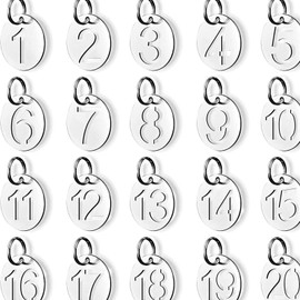 Pacify Door Number Tags, Cloak Round, Set of 35, Stylish Key Numbers, Stainless Steel, Key Holder, Business Digital Labels, Double Sided, Openwork, No Burrs, Waterproof, High Temperature Resistant (Round, No. 1-35)