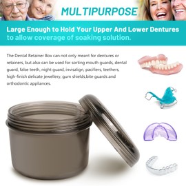 Mckkor Denture Bath Case Box, Leak Proof Denture Cups for Soaking Full & Partial Dentures, Retainers,Dishwasher safe,with Hard Denture Brush & Denture Toothbrush Cover (Transparent Black)