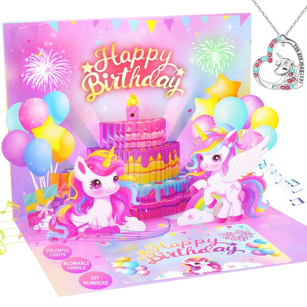 Unicorn Pop Up 3D Birthday Card with Light & Music,
