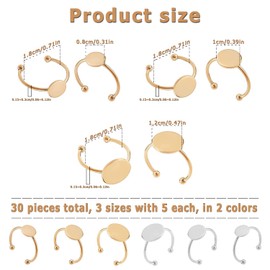 30 Pcs Blank Rings - MaehSab Stainless Steel Adjustable Pad Ring Base, Flat Blank Ring Base Tray for Jewelry Making DIY Crafts (Gold and Silver)