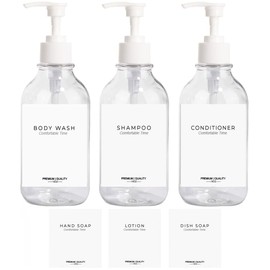 3 Pack of Shampoo and Conditioner Bottles - Apothecary Dispenser Bottle for Bathroom and Kitchen, Refillable Shampoo Bottles for Shampoo Lotion Oil Shower Soap Hand Soap and Dish Soap (Clear)