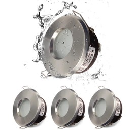 4XSweier IP65 Waterproof Recessed Downlight with GU10 Base for Bathroom and Kitchen Ceiling Spotlights (Bulb not Included), Satin Nickel, Cut-Out 68mm