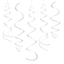 White Party Hanging Swirl Decorations Plastic Streamer for Ceiling, Pack of 28