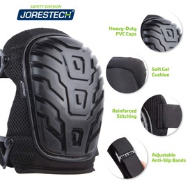 JORESTECH Protective Knee Pads - Gel Filled with Heavy Duty Shell Caps for Work and PPE – (Model S-KP-02-BK)