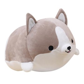 Levenkeness Corgi Dog Plush Pillow, Soft Cute Shiba Inu Akita Stuffed Animals Toy Gifts (Gray, 17.7 in)