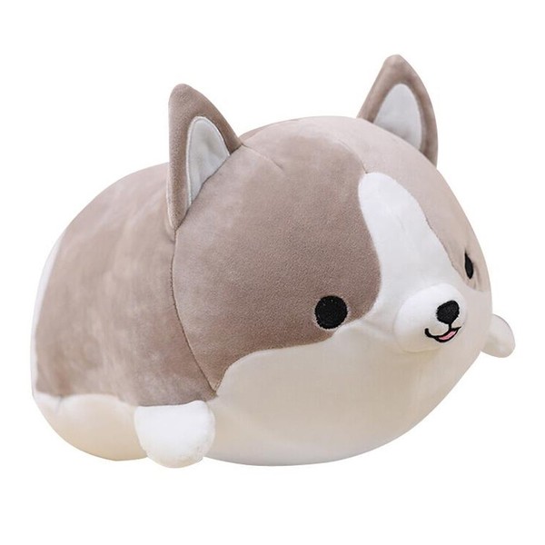 Levenkeness Corgi Dog Plush Pillow, Soft Cute Shiba Inu Akita Stuffed Animals Toy Gifts (Gray, 17.7 in)