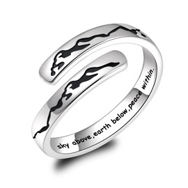BEILIN 925 Sterling Silver Inspirational Jewelry Rings Adjustable Ring Personality Encouragement Gift for Teens Women (Sky above, earth below, peace within)