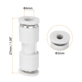 PATIKIL 4mm to 3mm Reducing Push to Connect Air Line Fitting, 2 Pack Straight Union Reducer Pneumatic Quick Connect Fittings, White
