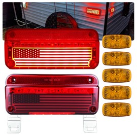 XtraGlow Camper RV Tail Lights Trailer LED Stop Turn Brake Lights with License Plate Lights White Base Brackets + 5pcs Amber Double Bullseye LED Side Marker Lights