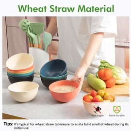 LIANGKEN 12-Pack of 24 oz Unbreakable Cereal Bowls, Reusable Plastic Lightweight Bowls, Made from Wheat Straw Fiber, Ideal for Salads, Soups, Ramen, Noodles, and Oatmeal