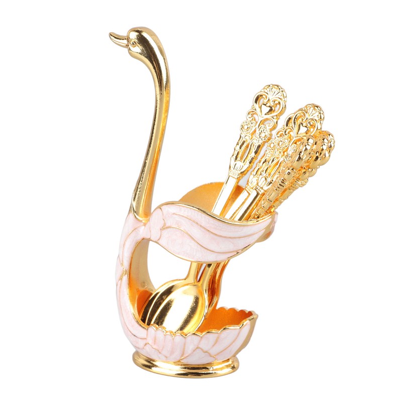 Coffee Spoon Holder Elegant Swan Shaped Alloy Mirror Polish Rich