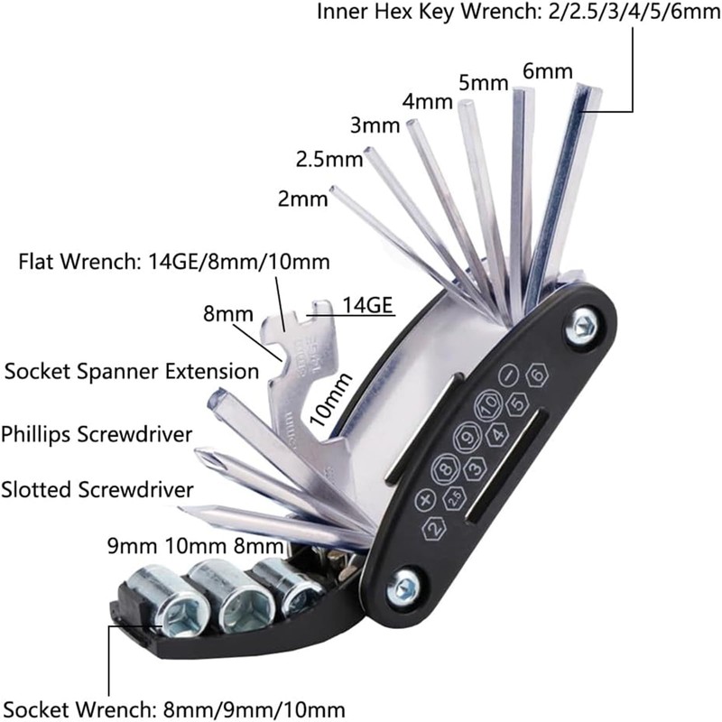 Docache Bicycle Repair Kit 16 in 1 Multi Tool with