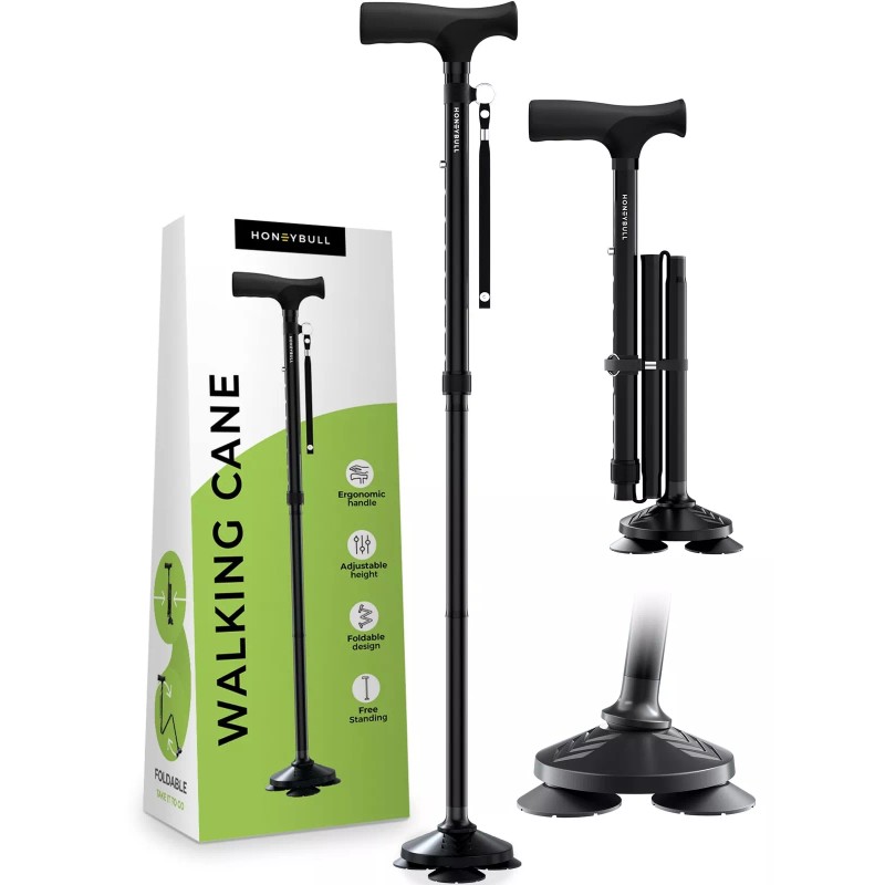 HONEYBULL Walking Cane for Men & Women - Foldable, Adjustable,