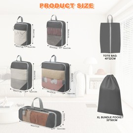 lafo 7pcs Compression Packing Cubes Set for Backpack, Travel Packing Cubes for Suitcases, Waterproof Suitcase Organiser Bags for Travel, Packing Organiser for Carry On Luggage (Grey)