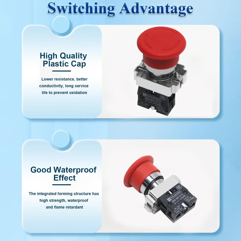 Heyiarbeit 600V 10A Emergency Stop Push Button Switch ZB2-BE101C Self-Locking