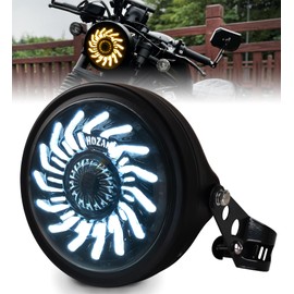 HENGTUAOTO 7" LED Motorcycle Headlight with White/Amber chrysanthemum petal DRL with Headlight Housing Bucket Mount Brackets Compatible with CB400 CB1300 Vulcan custom XS650 Chopper Cafe Racer Bobbe