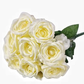 TUMYES Flores Artificiales Rosas, 9 Cabezas de Rosas para Decoración del Hogar, Boda, Bricolaje, Fiesta, Día de la Madre, Ramo de Novia, Flores Falsas, Jardín, Festival (Blanco)