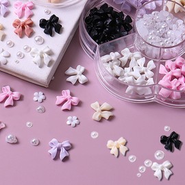 Bow Pearl Nail Charms, Cute Colorful Bow Nail Charm Accessories, DIY Nail Art Manicure Craft Decoration