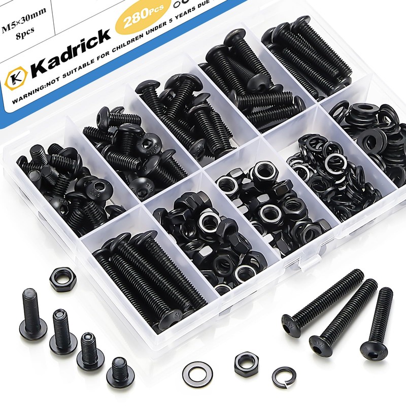 Kadrick Metric Screw Assortment, 280PCS Metric Bolt Assortment Kit M5