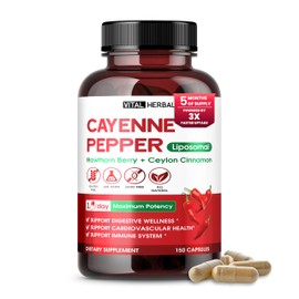 VITAL HERBAL VITAL HERBAL Liposomal Cayenne Pepper with Hawthorn Berry & Ceylon Cinnamon – Supports Digestion & Immune Health – 150 Capsules – Made in The USA