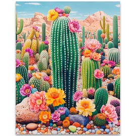 Colorful Cacti - Vibrant Blooming Cactus 16x20 Unframed Print, Mexican Flower Art, Bright and Colorful Boho Home Decor, Botanical Southwestern Desert Wall Art, Gifts for Plant Lovers
