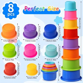 Stacking Cups, Toys for Toddlers 1-3 Year Old Stack and Count, Colorful Baby Stacking Water Set, Stackable Cups for Learning, Toddler Water Table Toy, Baby Bath Toy, Toddler Cup Toys (8 Count)
