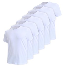 BAMBOO COOL Men's Tagless Crewneck Undershirts,Soft Performance T-Shirt,Moisture-Wicking Tees for Men,6 Pack White