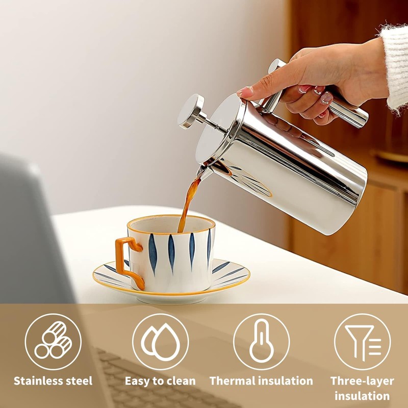 Eidoct 350ml Stainless Steel Double Wall Heat Resistant Coffee Press,