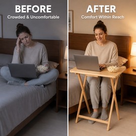 Natural Folding Rubberwood TV Tray Table - Space-Saving Snack & Dining Table for Living Room, Bedroom & Home Use