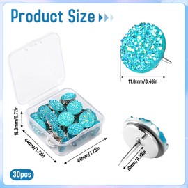 30pcs Push Pins, Shiny Diamond Push Pins Glitter Rhinestone Decorative Thumb Tacks for Wall Hangings, Bulletin Board,Maps, Office Wall(Blue)